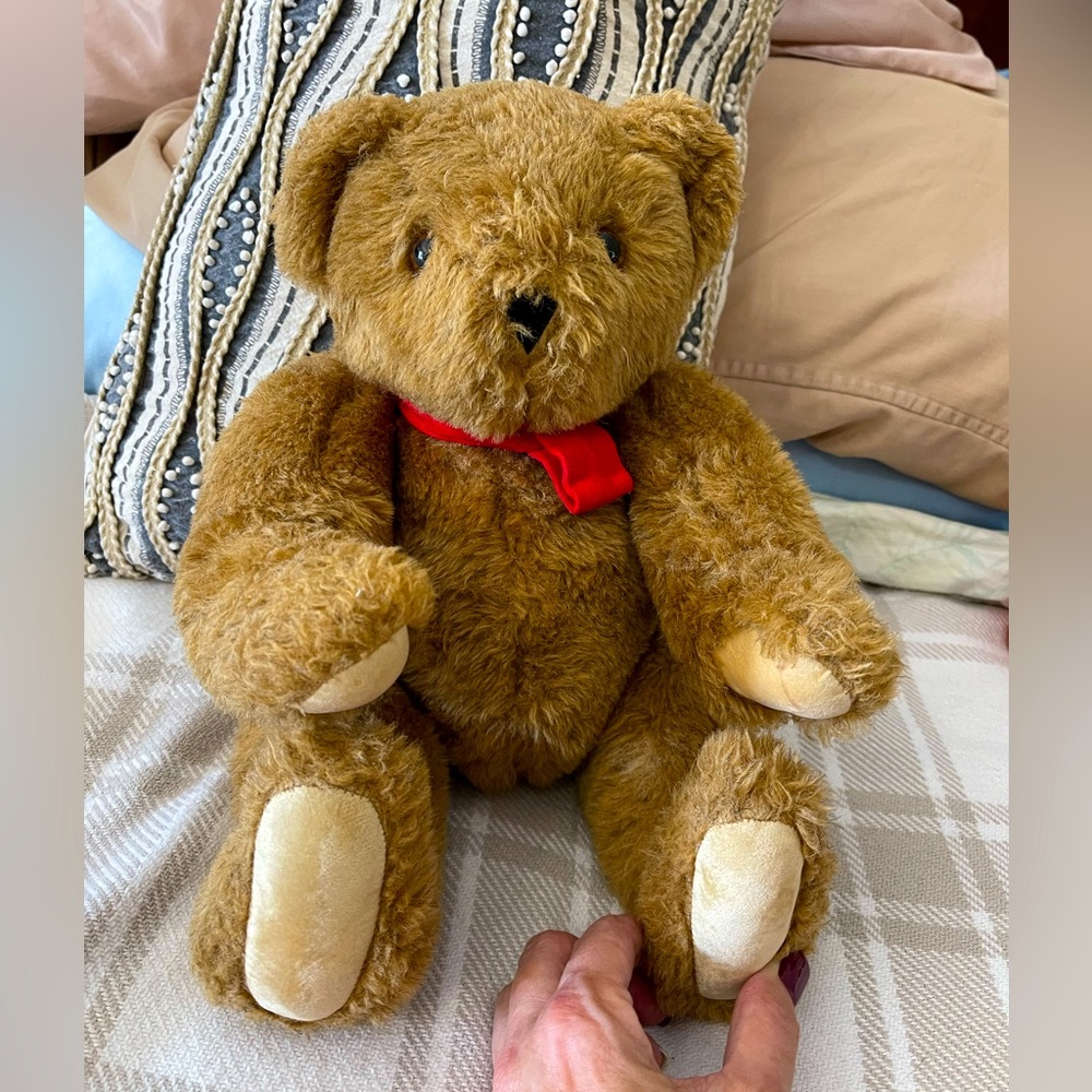 Authentic Vermont Teddy Bear 15” Head to Toe, movable arms and legs, red scarf